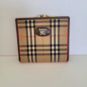 Vintage Burberrys Nova Check Bifold Wallet & Kiss-Lock Coin Purse Brown Leather